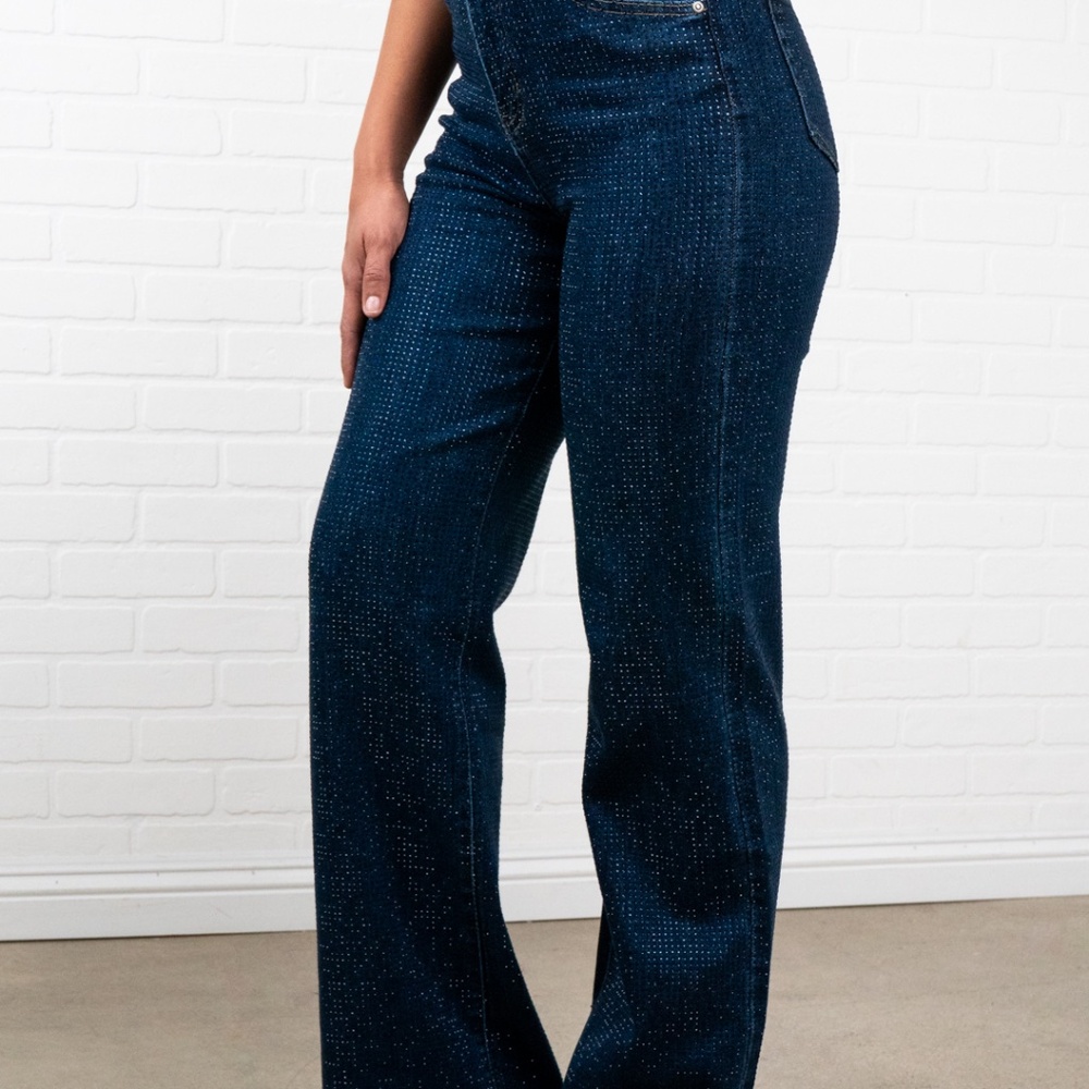 Adaline Rhinestone Straight Jeans | Blue - Picture 6 of 7